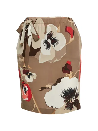 Pre-owned Dolce & Gabbana Floral-print Silk Mini Skirt In Brown