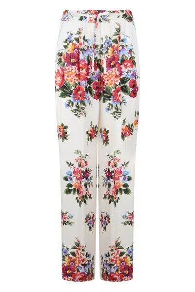 Dolce & Gabbana Floral Silk Wide-leg High-waist Pants In Multi
