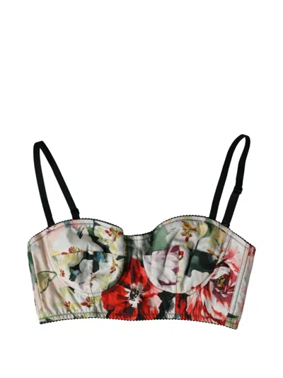 Dolce & Gabbana Floral-print Silk-satin Bra In Neutral