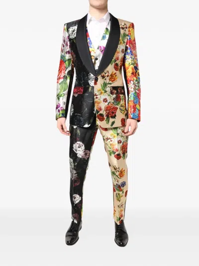 Dolce & Gabbana Floral-print Single-breasted Suit In Black