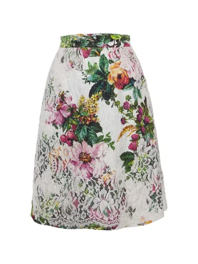 Pre-owned Dolce & Gabbana Floral-print Skirt In White