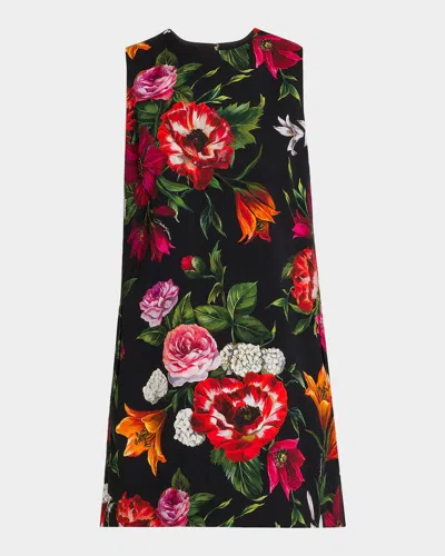 Dolce & Gabbana Floral-print Sleeveless Mini Shift Dress In Black