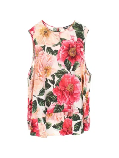 Pre-owned Dolce & Gabbana Floral-print Sleeveless Top In Neutral