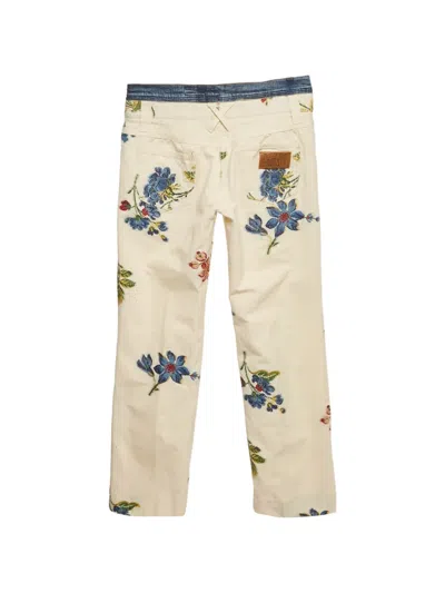 Pre-owned Dolce & Gabbana Floral-print Straight-leg Trousers In Neutral