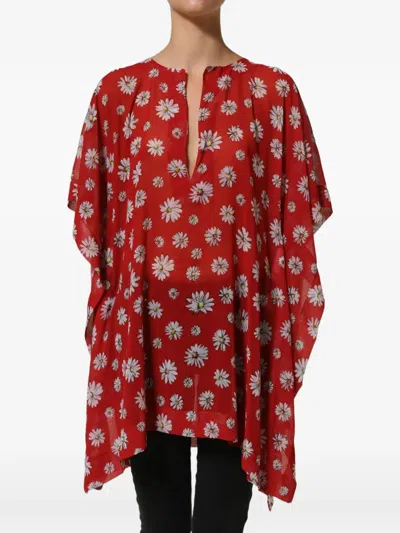 Dolce & Gabbana Floral-print V-neck Kaftan In Red