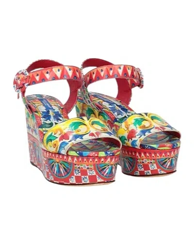 Dolce & Gabbana Floralprint Wedgeheel Shoes In Multi