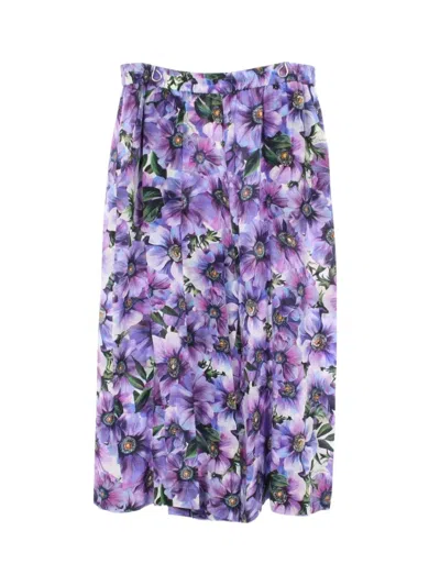 Pre-owned Dolce & Gabbana Floral-print Wide-leg Trousers In Purple