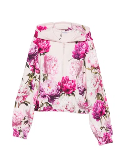Dolce & Gabbana Kids' Floral-print Zip-up Hoodie In Pink