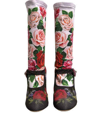 Dolce & Gabbana Floral-printed Jersey Socks Boot In Black