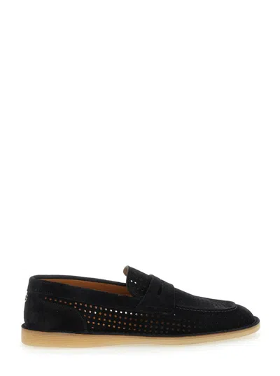 DOLCE & GABBANA 'FLORIO' BLACK LOAFERS WITH LOGO DETAIL ON THE REAR AND PENNY SLOT IN SUEDE WOMAN