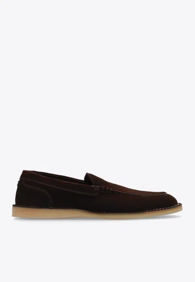 Dolce & Gabbana Chocolate Suede New Florio Loafers In Brown