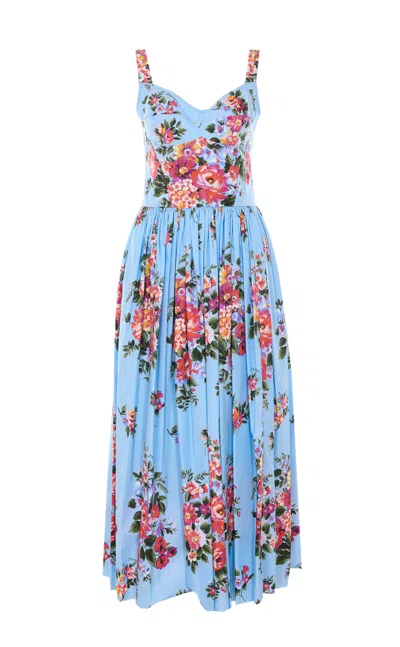 Dolce & Gabbana Flower Bouquet Dress In Blue