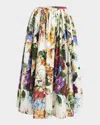 Dolce & Gabbana Flower Bouquet Pleated Popeline Midi Skirt