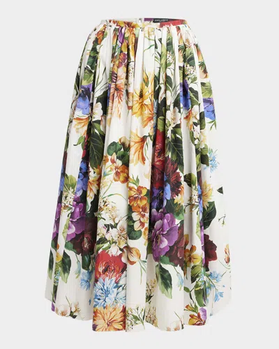 Dolce & Gabbana Flower Bouquet Pleated Popeline Midi Skirt In Multi