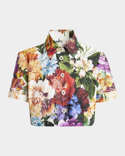 DOLCE & GABBANA FLOWER BOUQUET POPELINE CROP SHIRT