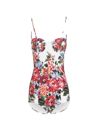 Dolce & Gabbana Flower Bouquet-print Balconette One-piece Swimsuit In Multi