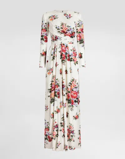 Dolce & Gabbana Flower Bouquet-print Charmeuse Dress In Multi