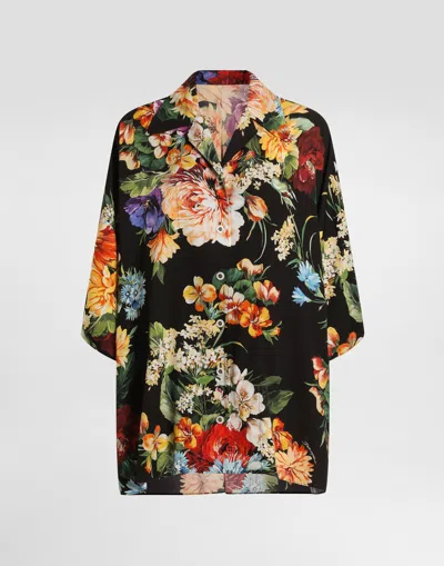 Dolce & Gabbana Flower Bouquet-print Charmeuse Shirt In Animal Print