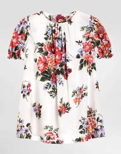Dolce & Gabbana Bouquet Print Cotton Dress In White