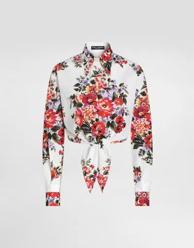 Dolce & Gabbana Cotton Shirt With A Bouquet Of Flowers Print Shirts White In Multi