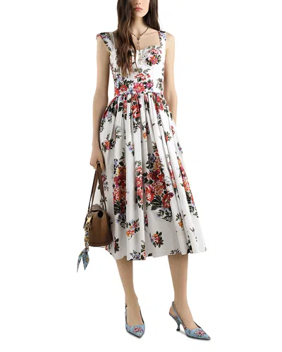 Dolce & Gabbana Flower Bouquet Print Dress In White