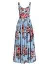 Dolce & Gabbana Abito Lungo In Cotone Celeste Con Stampa Floreale Dolce E Gabbana In Blue