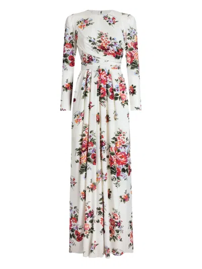 Dolce & Gabbana Flower Bouquet-print Maxi Dress In White