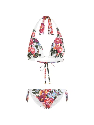 Dolce & Gabbana Flower Bouquet-print Padded Triangle Bikini In White