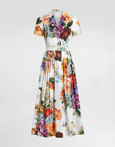 Dolce & Gabbana Flower Bouquet-print Poplin Dress In Animal Print