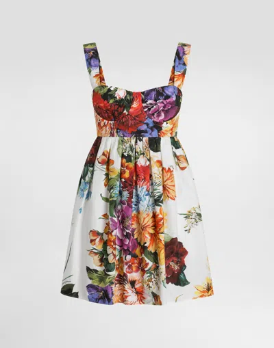 DOLCE & GABBANA FLOWER BOUQUET-PRINT POPLIN DRESS