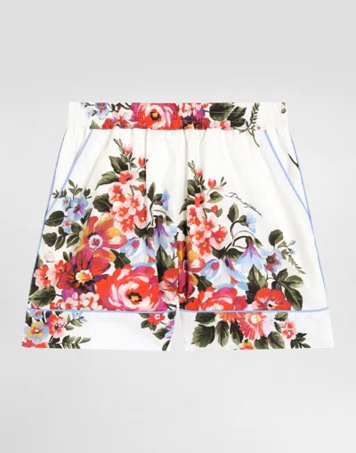 Dolce & Gabbana Kids' Flower Bouquet-print Poplin Shorts In Multi