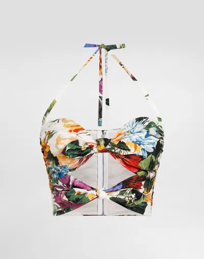DOLCE & GABBANA FLOWER BOUQUET-PRINT POPLIN TOP