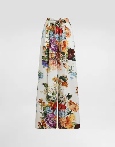 DOLCE & GABBANA FLOWER BOUQUET-PRINT POPLIN TROUSERS