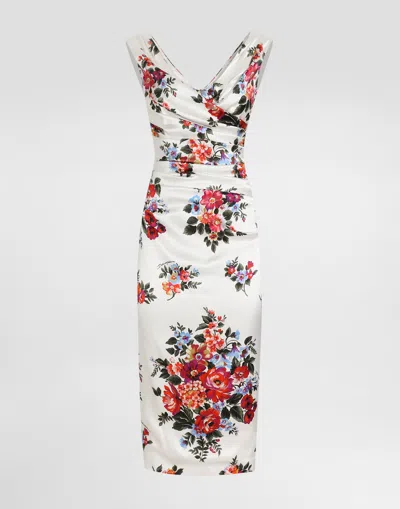 Dolce & Gabbana Women White V-neck Floral Knee Length Dress, Xl Luxury Dresses For Women Darveys