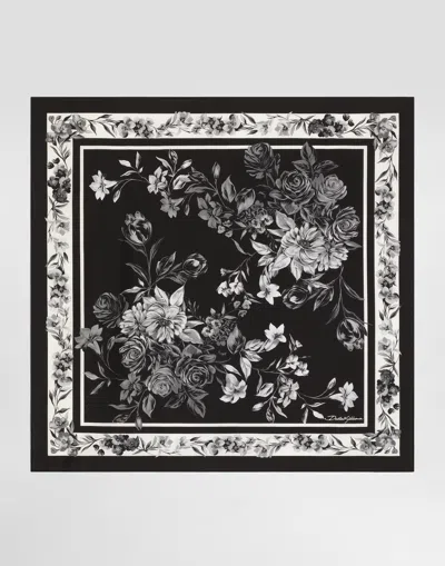 Dolce & Gabbana Flower Bouquet-print Silk Scarf 70x70 In Black