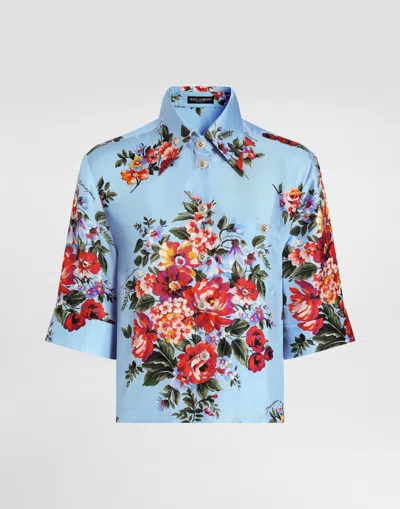 Dolce & Gabbana Flower Bouquet-print Twill Shirt In Blue