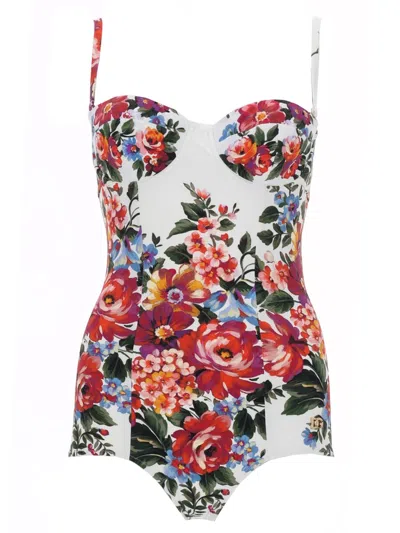Dolce & Gabbana Flower Bouquet-print Balconette One-piece Swimsuit In Multi