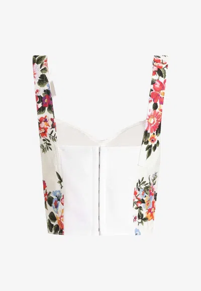 Dolce & Gabbana Flower Bouquet-print Bustier Top In Animal Print