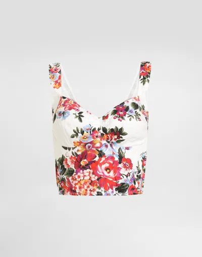 Dolce & Gabbana Flower Bouquet-print Cotton Bustier Top In Multi