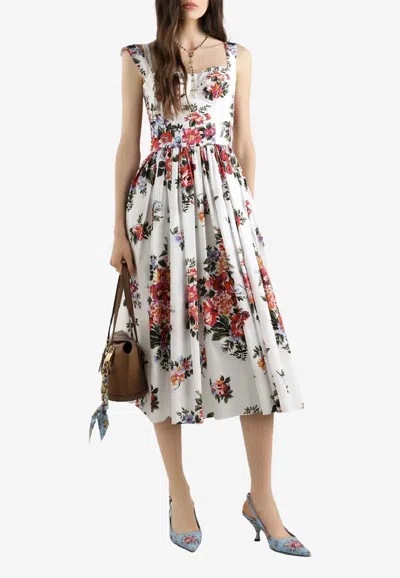 Dolce & Gabbana Flower Bouquet Print Dress In White
