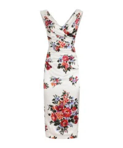 Dolce & Gabbana Flower Bouquet-print Satin Dress In White