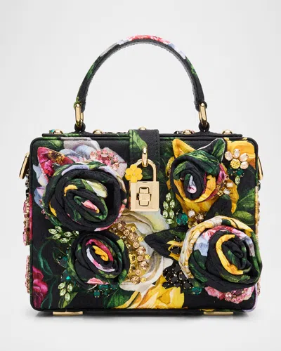 Dolce & Gabbana Flower Brocade Embellished Box Top-handle Bag In Peonie Rose Nero