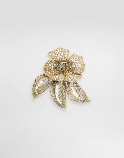 Dolce & Gabbana Flower Brooch With Rhinestones In Gold