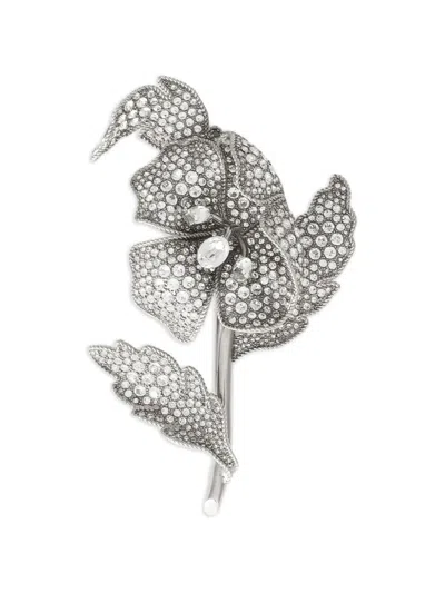 Dolce & Gabbana Flower Brooch With Rhinestones In Silver