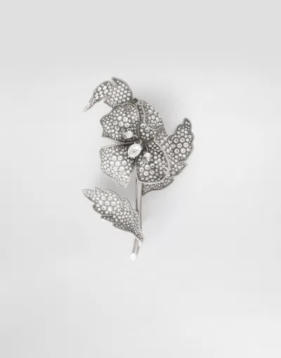 Dolce & Gabbana Flower Brooch With Rhinestones In Metallic