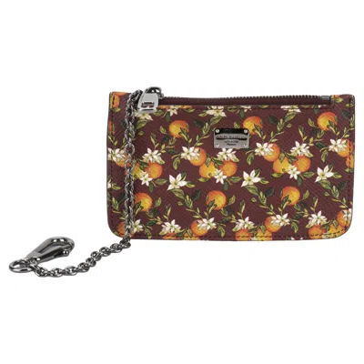 Pre-owned Dolce & Gabbana Flower Coin Wallet/keychain In Brown