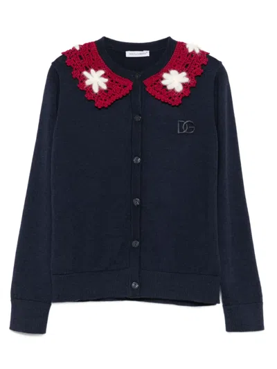 Dolce & Gabbana Kids' Flower-crochet Cardigan In Blue
