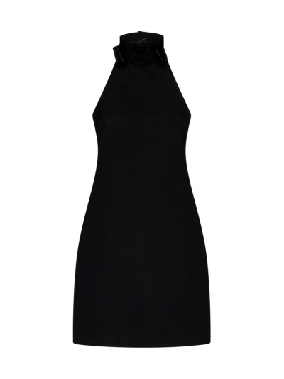 Dolce & Gabbana Flower Detailed Halterneck Mini Dress In Black