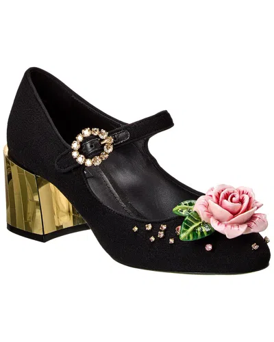Dolce & Gabbana Appliquéd Woven Mary Jane Pumps In Black