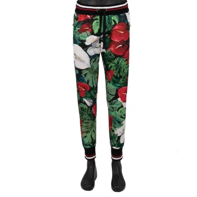 Pre-owned Dolce & Gabbana Flower Leaf Jogging Pants Red Green Black 46 Us 36 S 13591